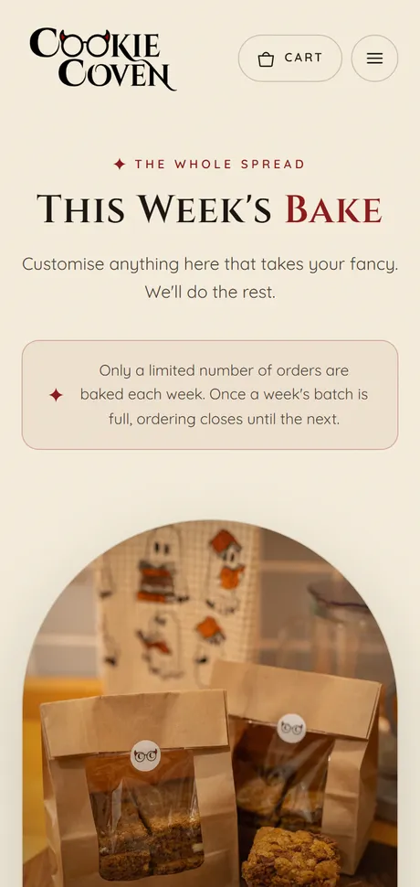 Cookie Coven shop on a phone