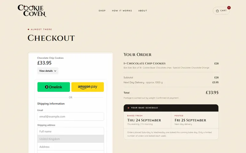 Checkout with the Stripe payment form and the order summary