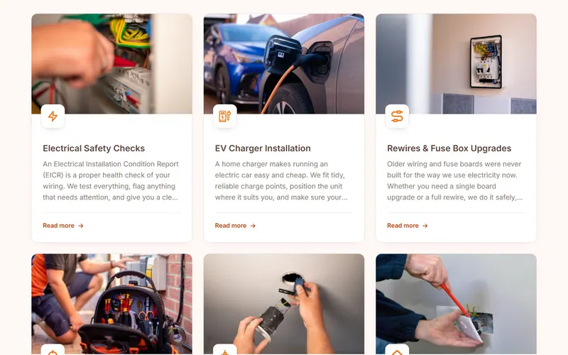 The services grid, one card per service with a photo and an icon