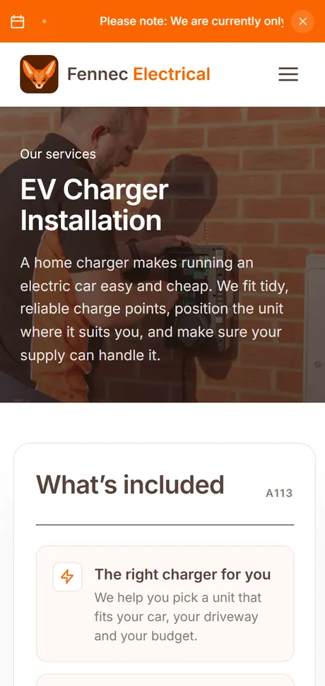 The EV charger installation page on a phone