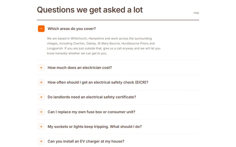 The questions section with one answer open