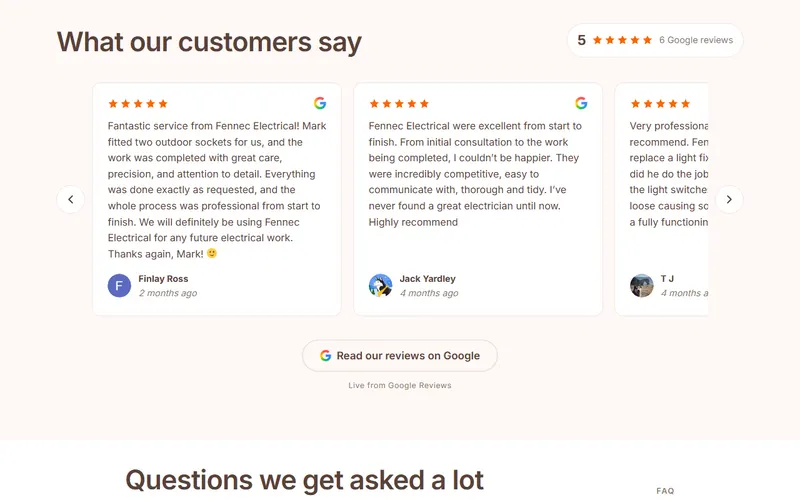 Google reviews with the star rating and review count