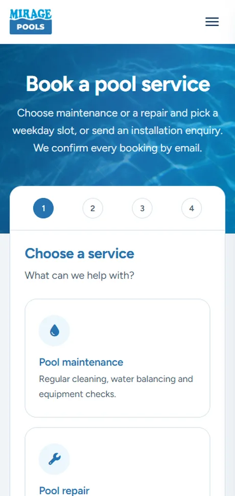 The booking page on a phone