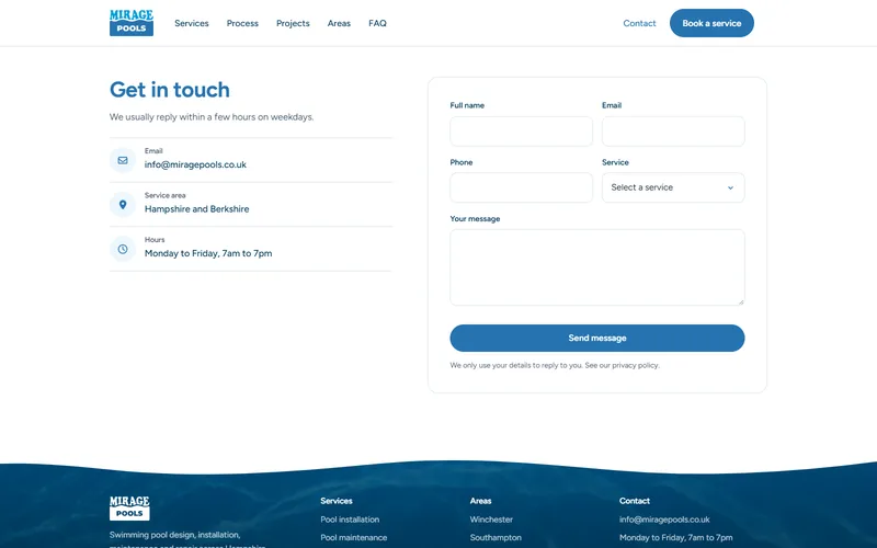 The get in touch section with the contact form